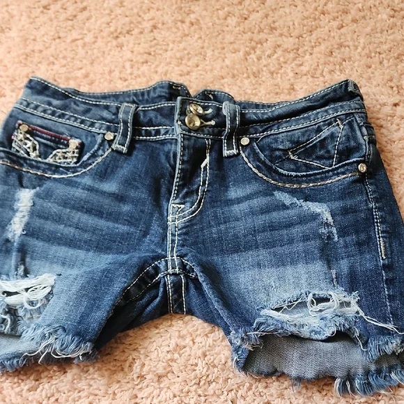 Vigoss Blue Jean Shorts Distressed Cut-Off Hem - Picture 7 of 11
